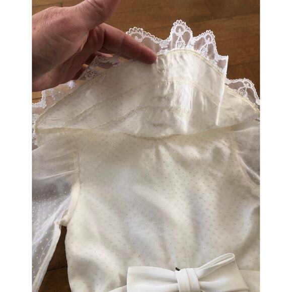 Dorissa of Miami vintage swiss dot pleated cream dress with lace aged 6 - Picture 3 of 12